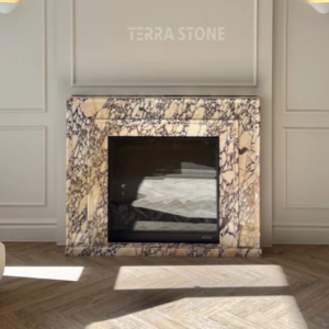 calacatta viola marble fireplace mantel