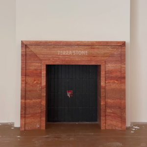 red travertine fireplace mantel