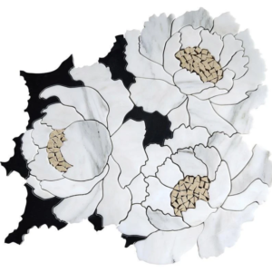 wm02 peonia flower black and white marble waterjet mosaic tile