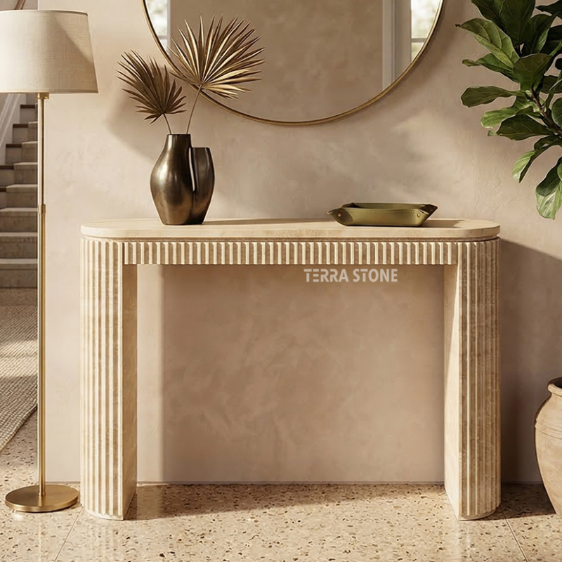 beige travertine marble console table with semi circular table legs beige travertine marble console table with semi circular table legs