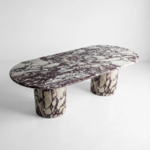 handcrafted calacatta viola marble dining table: solid slab, fluted base