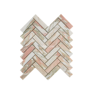 norwegian rose 1x4 herringbone mosaic pink marble tile
