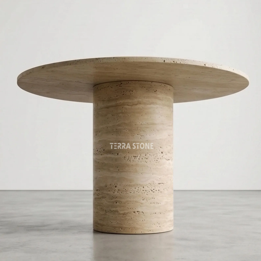 round travertine dining table, italian natural stone pedestal, modern beige marble kitchen furniture round travertine dining table, italian natural stone pedestal, modern beige marble kitchen furniture