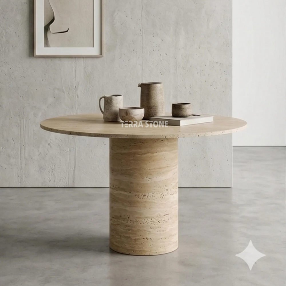 round travertine dining table, italian natural stone pedestal, modern beige marble kitchen furniture round travertine dining table, italian natural stone pedestal, modern beige marble kitchen furniture