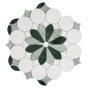 white and green marble waterjet mosaic tile