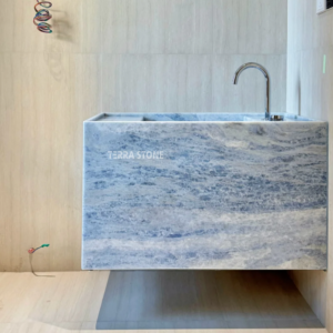 blue crystal marble floating bathroom vanity