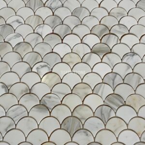 calacatta gold marble mosaic tile fish scale fan shape