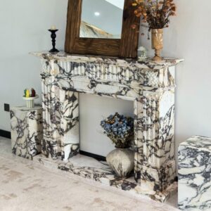 calacatta viola white marble fireplace