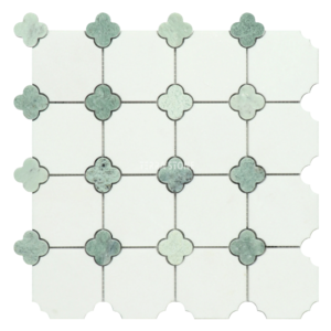 thassos white 3" octagon with ming green clover marble wall & floor mosaic tiles