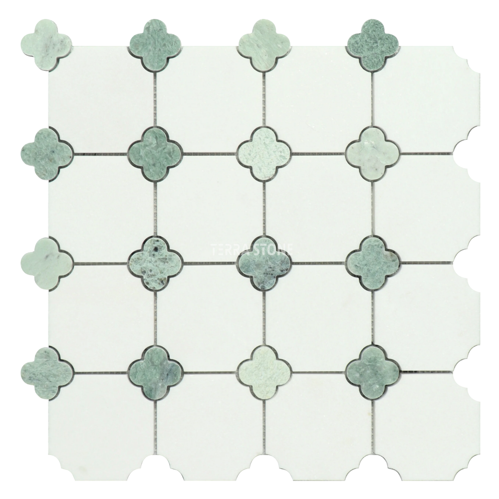 thassos white 3" octagon with ming green clover marble wall & floor mosaic tiles thassos white 3" octagon with ming green clover marble wall & floor mosaic tiles