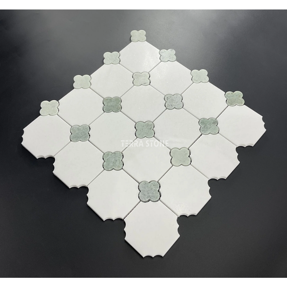 thassos white 3" octagon with ming green clover marble wall & floor mosaic tiles thassos white 3" octagon with ming green clover marble wall & floor mosaic tiles