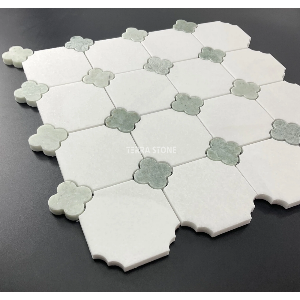 thassos white 3" octagon with ming green clover marble wall & floor mosaic tiles thassos white 3" octagon with ming green clover marble wall & floor mosaic tiles