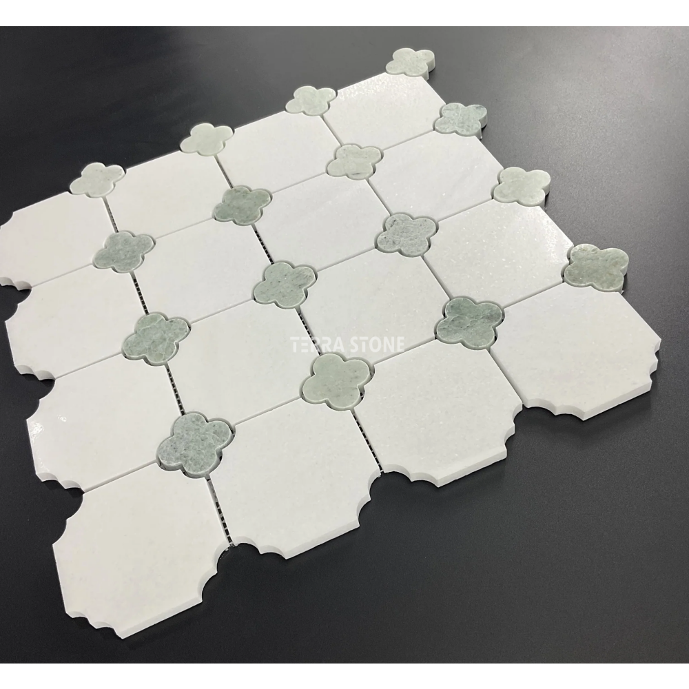 thassos white 3" octagon with ming green clover marble wall & floor mosaic tiles thassos white 3" octagon with ming green clover marble wall & floor mosaic tiles
