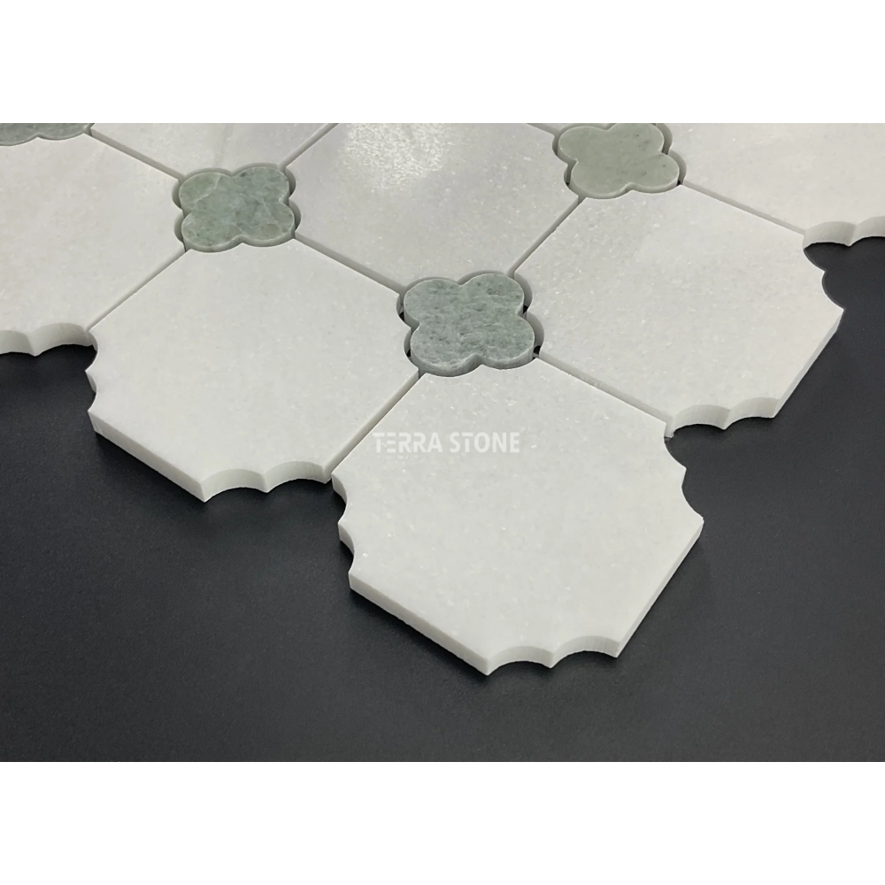 thassos white 3" octagon with ming green clover marble wall & floor mosaic tiles thassos white 3" octagon with ming green clover marble wall & floor mosaic tiles