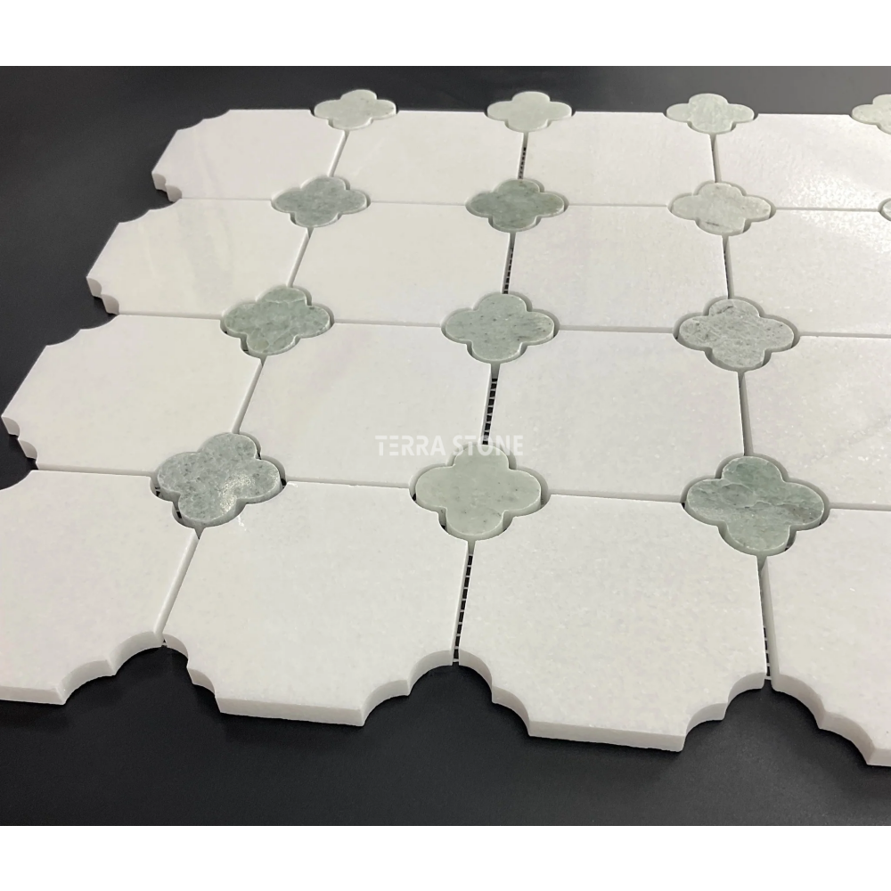 thassos white 3" octagon with ming green clover marble wall & floor mosaic tiles thassos white 3" octagon with ming green clover marble wall & floor mosaic tiles