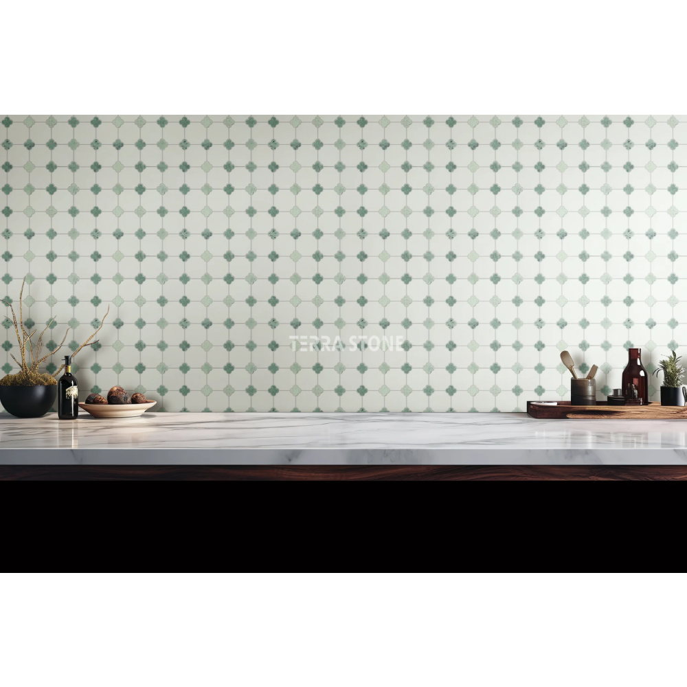thassos white 3" octagon with ming green clover marble wall & floor mosaic tiles thassos white 3" octagon with ming green clover marble wall & floor mosaic tiles