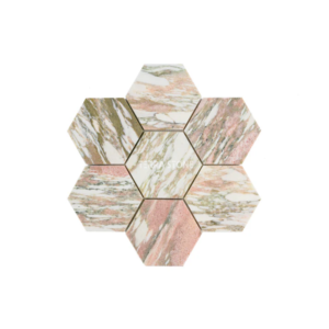 norwegian rose 5 inch hexagon mosaic pink marble tile | honed