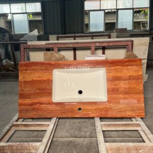 red travertine bathroom vanity top