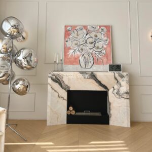 rosa aurora pink marble fireplace