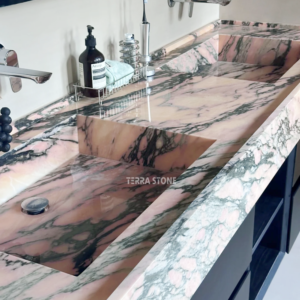 rosa aurora pink marble double bathroom vanity