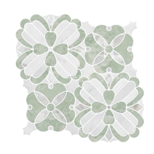 wm693 white and green marble waterjet mosaic tile