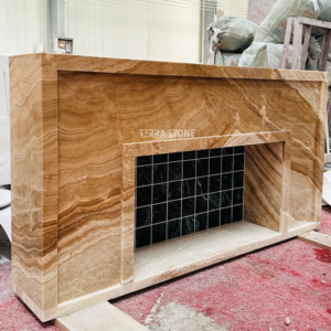 persian white brown onyx fireplace