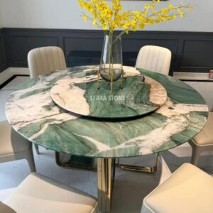 royal emerald green quartzite double layer rotating round dining table
