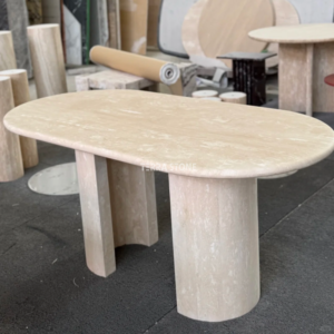 beige travertine oval dining table