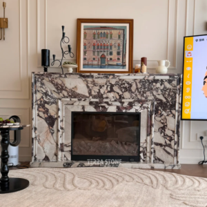 calacatta viola marble fireplace