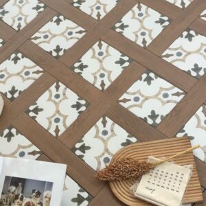 mz2268 + 75ml502 floral and wood look ceramic tile combo