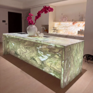 mint green marble kitchen island