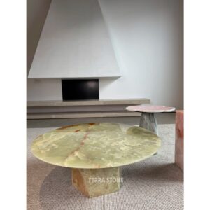 emerald green marble onyx floral side table