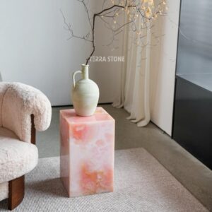 natural pink onyx plinth side table