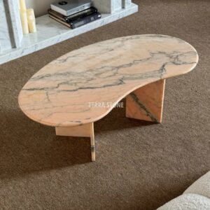 rosa aurora pink marble coffee table tapered waist shape