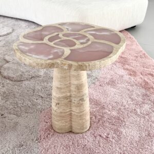 pink onyx and travertine floral side table