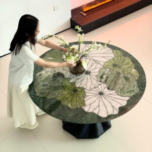 lotus leaf green marble dining table