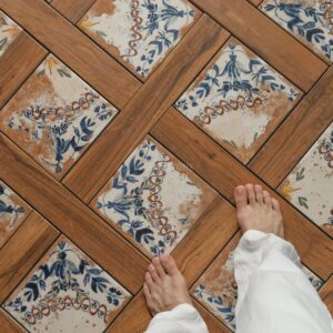 hs22073+155c decorative tile and wood look porcelain tile combo